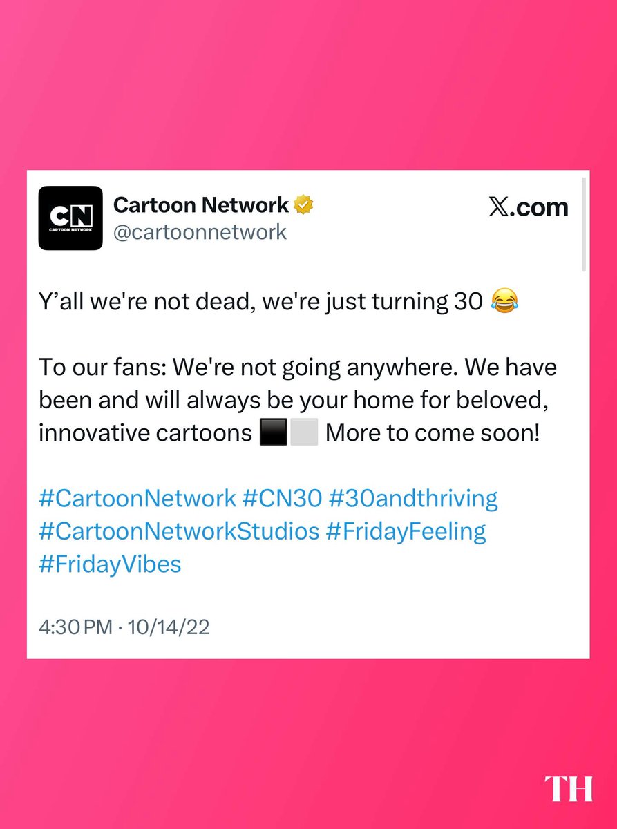 ToonHive's tweet photo. 4 years ago today, Cartoon Network reassured fans that it was “not going anywhere.”

Since then, the brand has lost its standalone website, Cartoon Network Studios has been folded into Warner Bros. Animation, and longtime president Sam Register is departing after 18 years. https://t.co/QutrygmKun