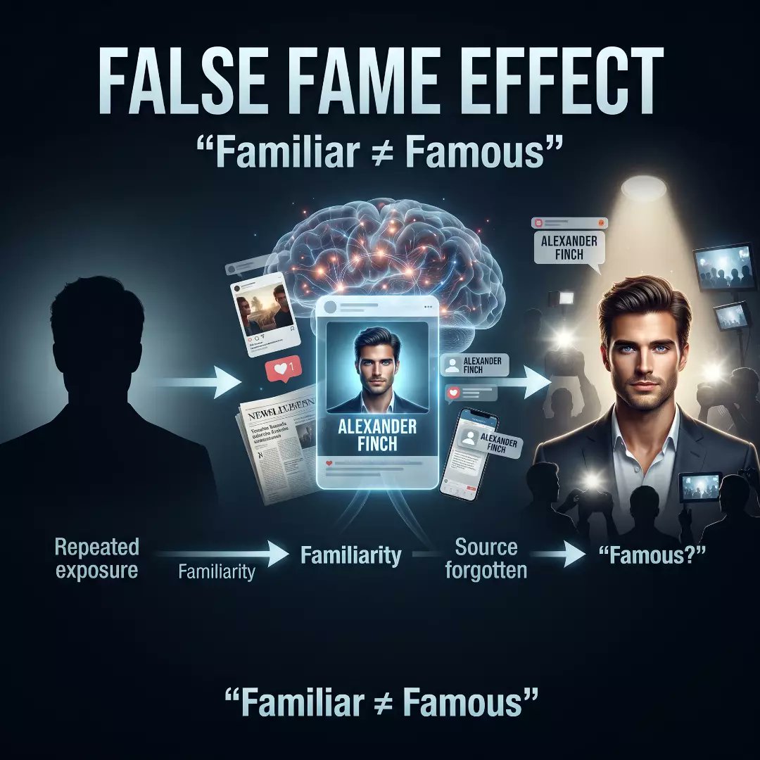 KeelyRiegle's tweet photo. Sometimes a name feels famous simply because you've seen it before—even if you can't remember where. The false fame effect shows how familiarity can shape memory and source monitoring. https://t.co/wmj7CbxqVo
