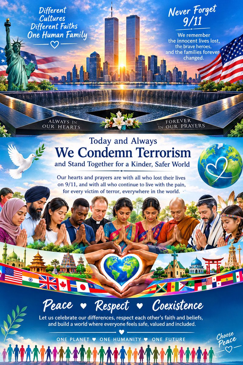 Kiranhari's tweet photo. In honor of 9/11: We remember the lives lost, the heroes who rose, and the unity that carried us forward. https://t.co/QqbNeVpPgZ