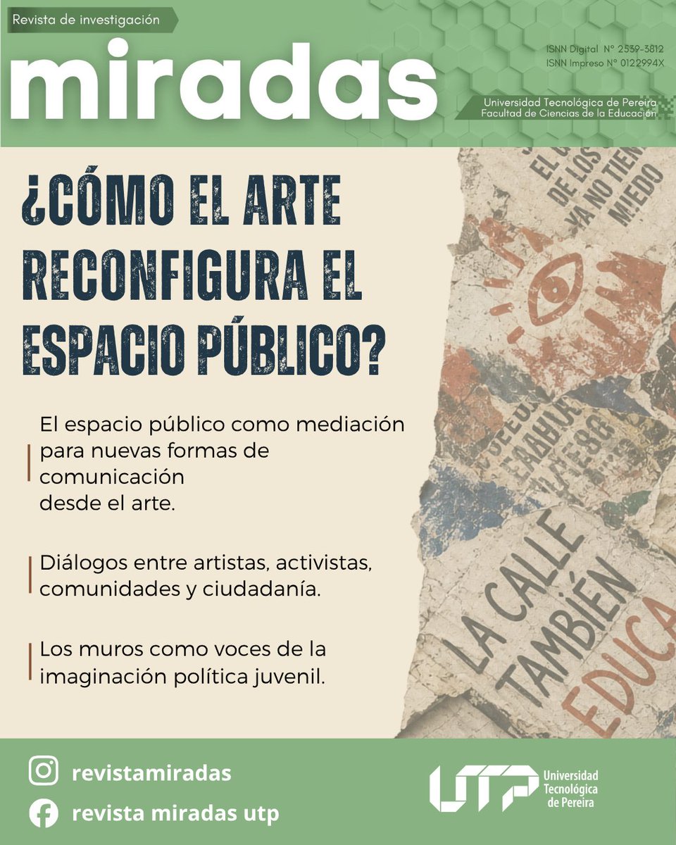 miradasutp's tweet photo. ¿Cómo el muralismo y el graffiti reconfiguran el espacio público? Descubra cómo el arte urbano se convirtió en mediación comunicativa y discurso político durante el estallido social.

Lea el artículo completo aquí: https://t.co/rZn1FsyHYH

#RevistaMiradas #UTP #EstallidoSocial https://t.co/htpfe2xwjn