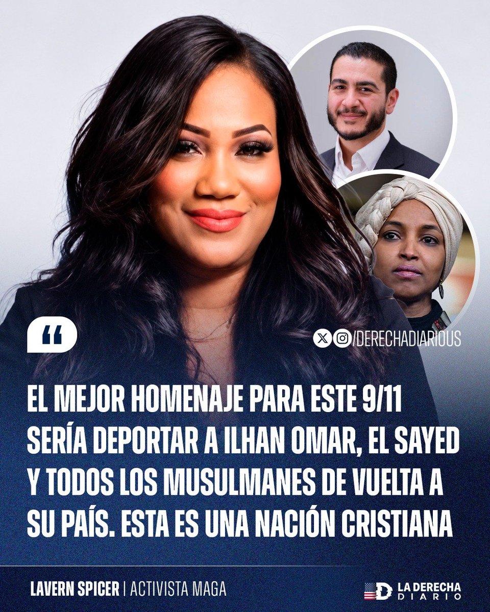 DerechaDiarioUS's tweet photo. 🚨🇺🇸☪️ | BASADA: En una declaración implacable de cara a un nuevo aniversario del 11 de septiembre, la destacada activista MAGA Lavern Spicer, destruyó completamente a los extremistas islámicos del partido democráta. https://t.co/Szlqp4FAEE