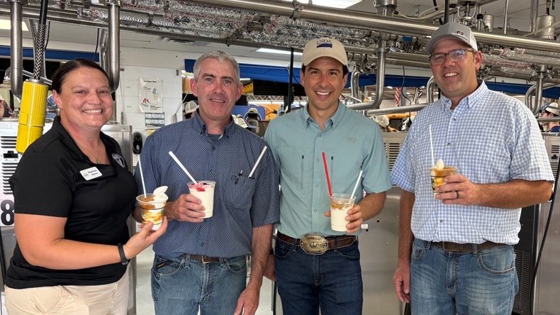 UnderSecTFAA's tweet photo. Great to be back in the Midwest at the Minnesota State Fair!

I met with state ag leaders to share how USDA is expanding overseas markets for Minnesota dairy, meat, soybeans, corn, and more! 🥛🐖 🐂🌱🌽

🤝 Talked dairy over local ice cream with Minnesota Milk and Midwest Dairy
🌾 Met the next generation of cattle ranchers and Minnesota FFA members
🐖 Checked in with local farm families, the Minnesota Pork Board, and Minnesota Farm Bureau
🦃 Fueled up with a stop at the Turkey to Go booth

Minnesota family farms support 55K+ local jobs and generate billions for rural economies. Proud to keep fighting for them at home and overseas! 🇺🇸🌎