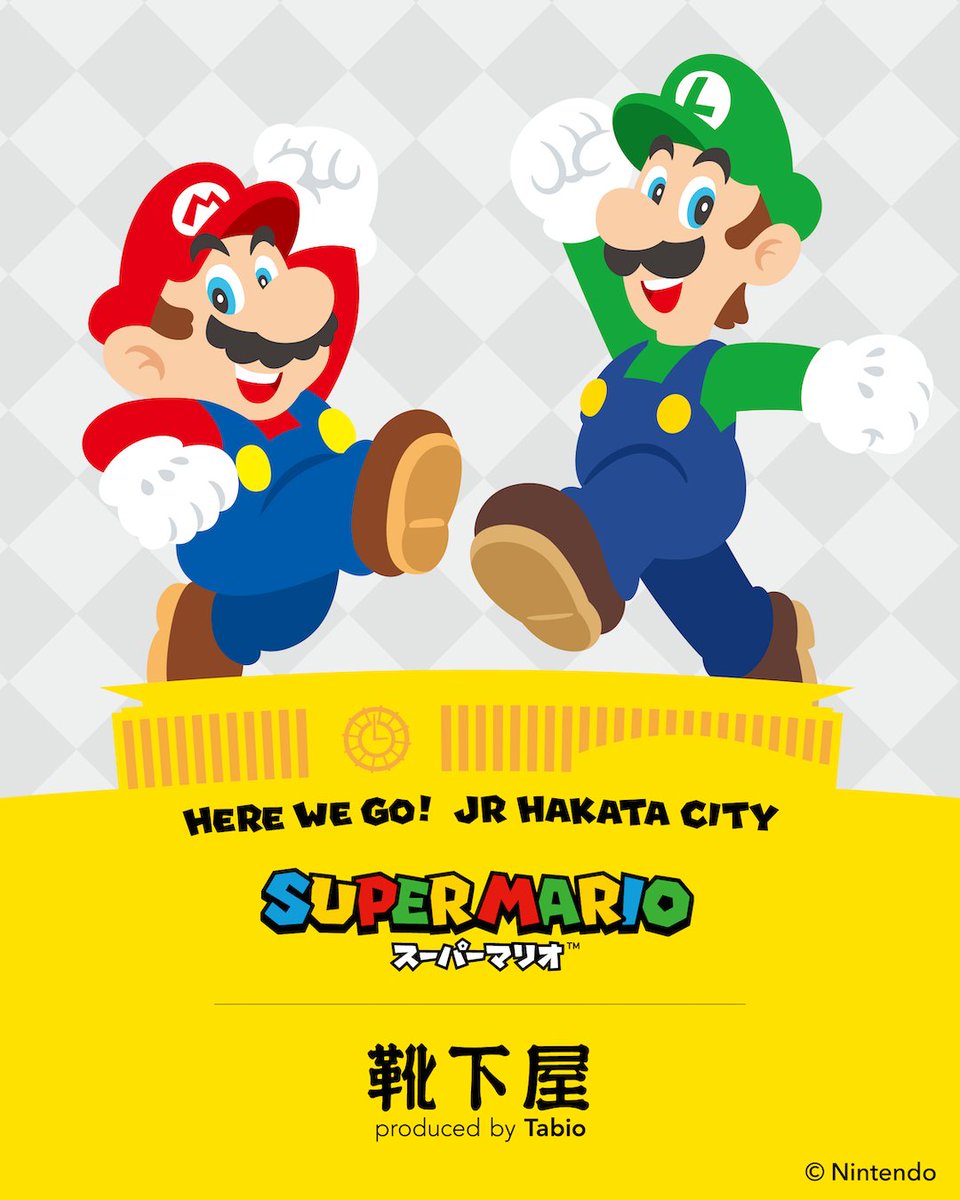 Tabio_JP's tweet photo. SUPER MARIO × HERE WE GO! JR HAKATA CITY ｜ Collaboration Items by 靴下屋

JR博多シティ開業15周年！
靴下屋から、「HERE WE GO! JR HAKATA CITY」特別企画としてスーパーマリオのコラボ商品が登場！

🍄🧢⭐️🥚🌻🍄🧢⭐️🥚🌻🍄🧢⭐️🥚🌻
2026年9月18日（金）〜
アミュプラザ博多店、アミュエスト店

2026年10月23日（金）〜
アミュプラザ長崎店、アミュプラザくまもと店、アミュプラザ小倉店、アミュプラザおおいた店

【商品情報】
■レディース（写真３枚目）（22.5～24.5cm）
・ヨッシータマゴ（水色＆緑）刺繍
・ヨッシータマゴ（ピンク＆黄色）刺繍
・ファイヤーフラワー刺繍
・スーパースター刺繍
・ハテナブロック刺繍
・キノコ刺繍
各1,980円（税込）

■メンズ（写真4枚目）（25.0～27.0cm）
・ヨッシータマゴ（水色＆緑）刺繍
・ファイヤーフラワー刺繍
・スーパースター刺繍
・ハテナブロック刺繍
・キノコ刺繍
各1,980円（税込）

【購入制限】
おひとり様各カラー2枚まで

▼アイテム発売情報
・先行店舗販売日：2026年9月18日（金）～
・通常販売日：2026年10月23日（金）～

■展開店舗
（9月18日販売）
・アミュプラザ博多店
・アミュエスト店

（10月23日販売）
・アミュプラザ長崎店
・ア��ュプラザくまもと店
・アミュプラザ小倉店
・アミュプラザおおいた店

※いずれも靴下屋店舗での販売となります。
