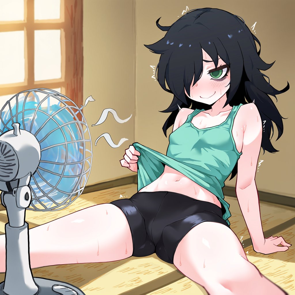 SisterPolmayan's tweet photo. Tomoko trying (and failing) to beat the heat 🫠 https://t.co/oYMjyFOm3R
