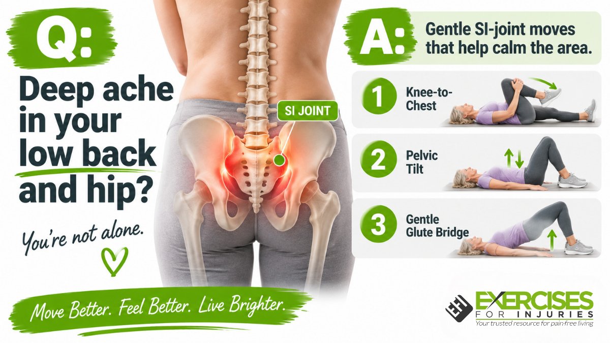 Exercise4Injury's tweet photo. That nagging pain where your back meets your hip? 🌿
Gentle moves that help calm that sore spot where your back meets your hip.
Simple steps you do at home to help you sit, stand, and walk with more ease.
Get the moves here. 👉 https://t.co/iX0IlYY3Vd https://t.co/bB2ZaaxKc0