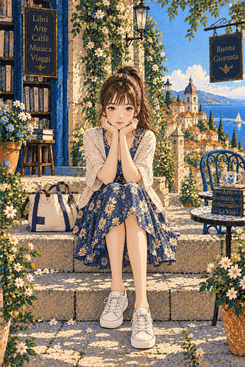shi_echo_blue's tweet photo. 青い街の本屋カフェ
Book Café in the Blue Town
#創作イラスト #オリジナルイラスト #AIアート #animeart #bookcafe https://t.co/2FlET5oLt1