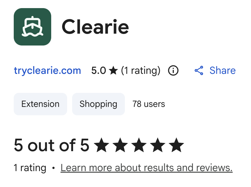 everonegraham's tweet photo. Clearie’s Chrome extension just hit 78 users. Nice. https://t.co/ejEFkoSE4O