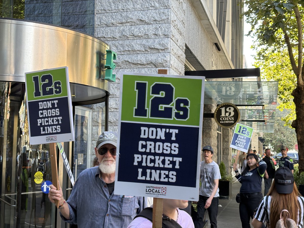 UniteHereLocal8's tweet photo. @Seahawks fans: skip the Embassy Suites by Hilton Pioneer Square this season while hotel workers are on strike. 

It's @LumenField's closest hotel - but Superbowl champs don't cross picket lines. https://t.co/LJkpjG5z6I