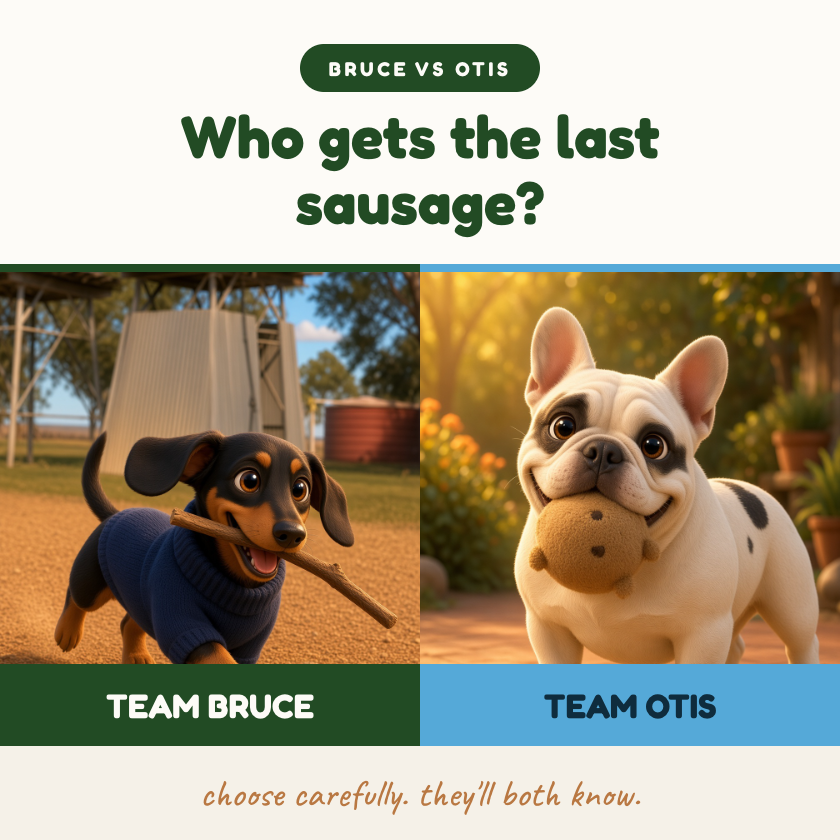 BruceOtis_'s tweet photo. One sausage. Two best mates. Absolutely no chance of a   peaceful negotiation. Who are you backing? https://t.co/b4s6Csr4ws