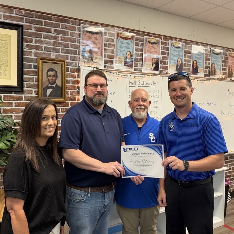 StarCitySchools's tweet photo. 🎉 Congratulations to our September Employee of the Month, Mr. Robert Yount, Social Studies teacher at Star City Middle School!

Mr. Yount is a positive role model, an engaging teacher, and someone who is always willing to do whatever is needed to help SCMS students succeed. 💙🐾 https://t.co/cJwH1eaPuG