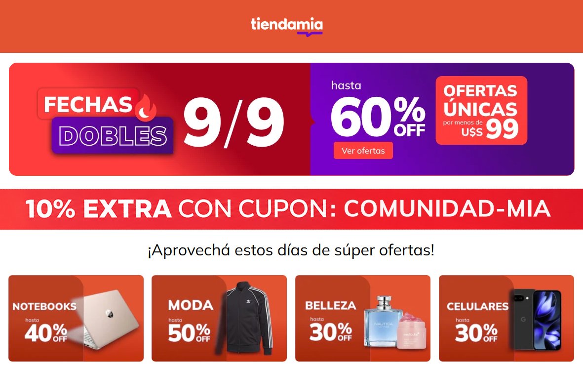CuponTiendaMia's tweet photo. ⚡ ¡CUPONES DE #FECHASDOBLES CON 60% OFF EN TIENDAMIA 🇺🇾🇦🇷🇨🇷🇪🇨🇵🇪 !

🔥 Sumá un 10% EXTRA con el cupón COMUNIDAD-MIA  —(o COMUNIDAD-PLUS si comprás desde 🇦🇷)

🤯 ¡SIN MÍNIMOS DE COMPRA!