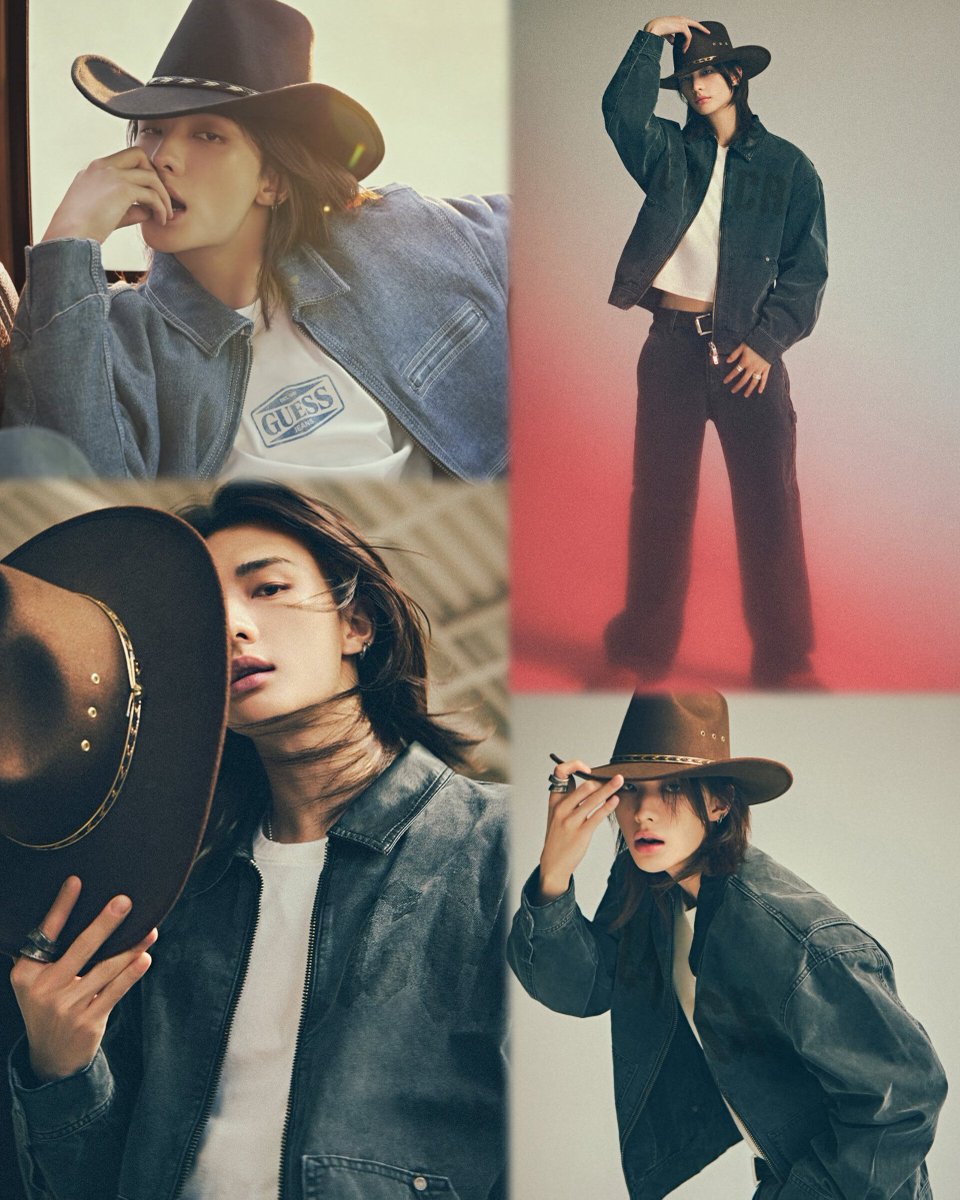 hyunjinpost's tweet photo. COWBOY HYUNJIN FOR GUESS https://t.co/f0nRAeSs6K