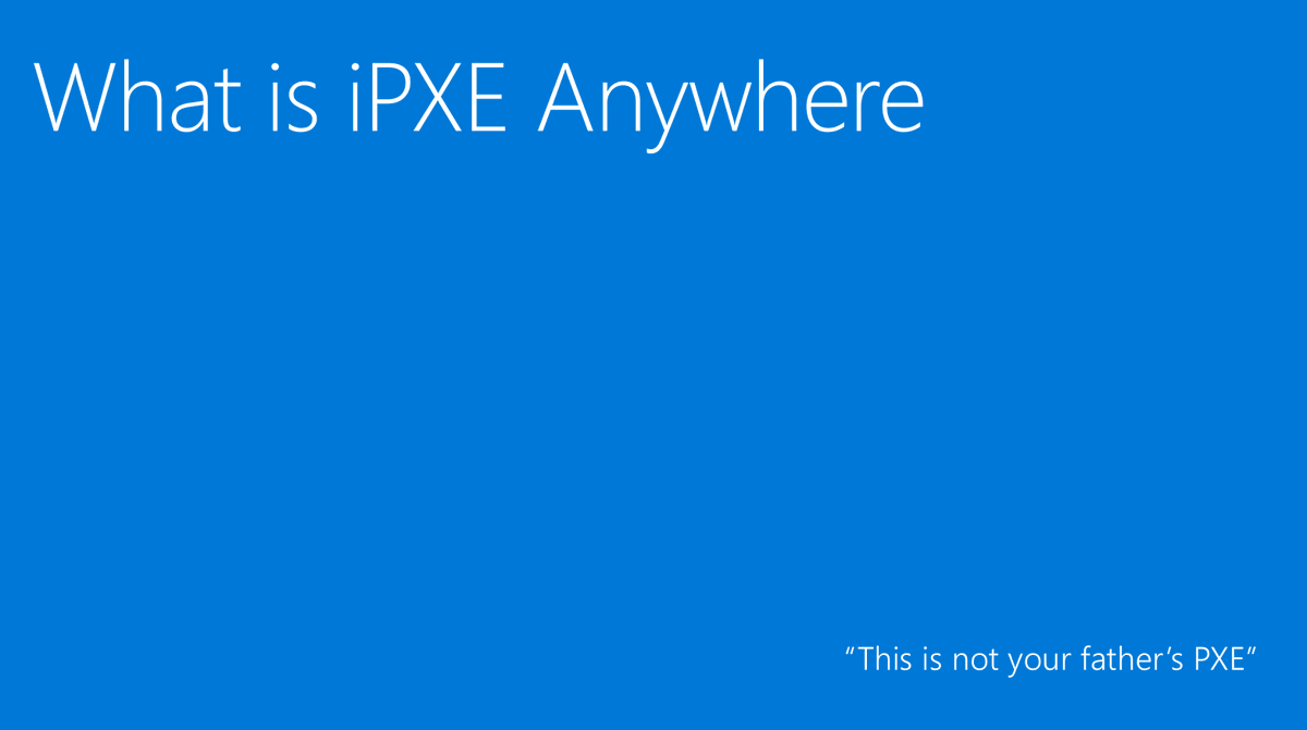 miketerrill's tweet photo. Old timers will get this reference: "This is not your father's PXE". Join us for the Boot, Build, Deploy! The Ultimate iPXE Bootcamp webinar tomorrow. @2pintsoftware @matbg https://t.co/4bO7I3rcBC https://t.co/xREd9Cen6d