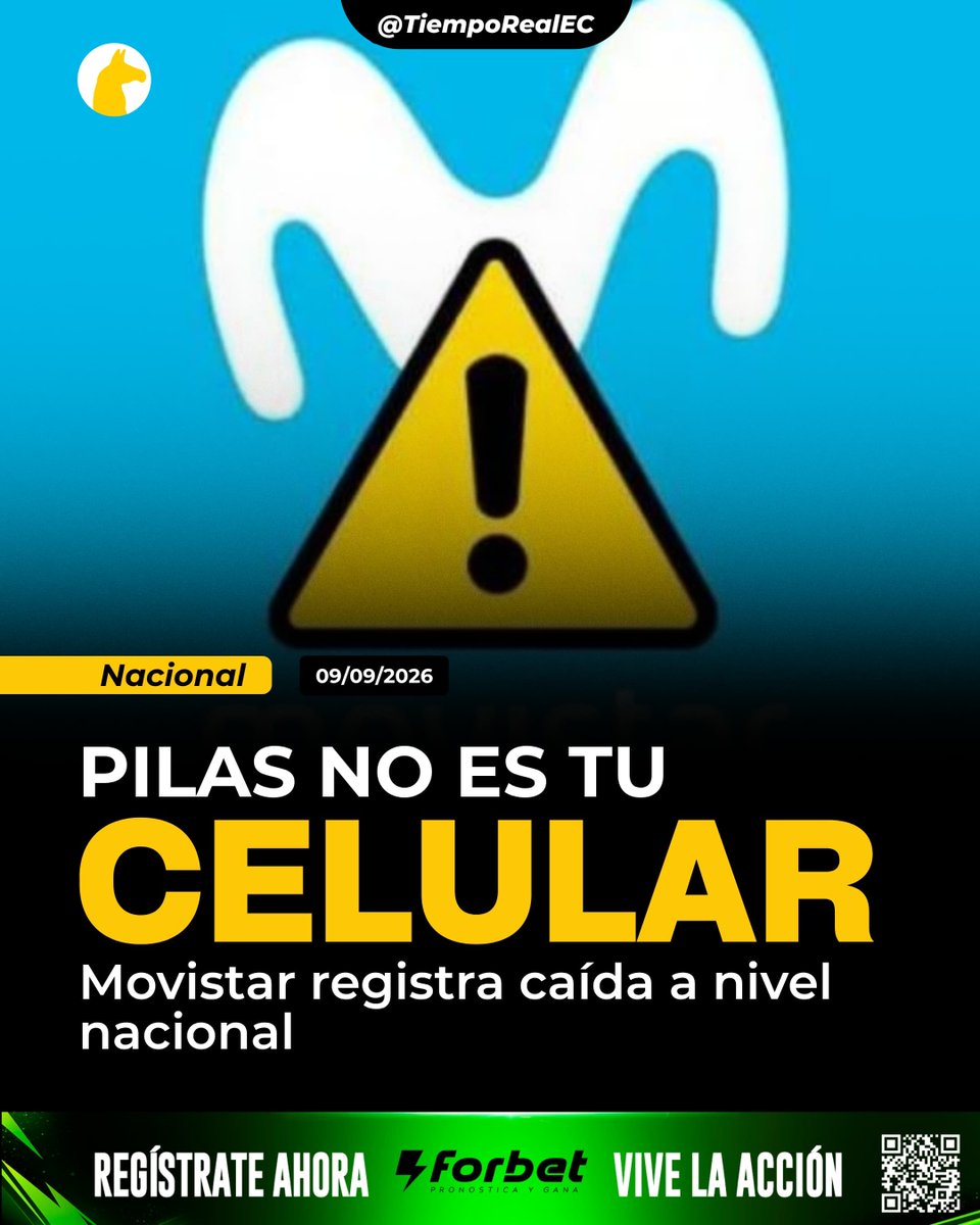 TiempoRealEC's tweet photo. 📵 USUARIOS REPORTAN CAÍDA DE MOVISTAR Y TUENTI EN ECUADOR ESTE 9 DE SEPTIEMBRE

🚨 Usuarios de Movistar y Tuenti reportaron la noche de este miércoles problemas para realizar llamadas, navegar con datos móviles y acceder con normalidad a la señal en Ecuador. Los reclamos comenzaron a multiplicarse en redes sociales durante las últimas horas.

📱 Ambas marcas operan actualmente bajo Otecel, empresa adquirida por Millicom en 2025 por USD 380 millones. La compañía avanza además en la transición comercial de Movistar y Tuenti hacia la marca Tigo en Ecuador.

👥 La operación que heredó Tigo suma aproximadamente 5,3 millones de usuarios móviles en Ecuador, según cifras de Arcotel citadas en agosto. Sin embargo, esa cifra corresponde a la cartera total de clientes y no al número de personas afectadas específicamente por la falla de este miércoles.

📡 Plataformas de monitoreo consultadas durante la jornada no reflejaban una interrupción nacional activa de Movistar al momento de su última actualización, por lo que los reportes podrían concentrarse en determinadas zonas o haberse producido durante una ventana específica.

#TiempoRealPlus #VivimosHistorias #Movistar #Tuenti #Ecuador