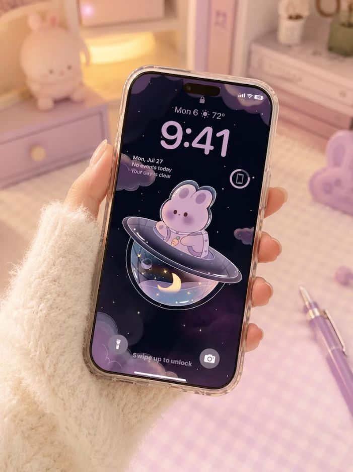 BlessingsArt's tweet photo. A softer night sky for your iPhone 💜🌙 Space Bunny includes 50+ lavender app icons, a wallpaper &amp; 2 widget images for a cozy cosmic look. Instant download: https://t.co/A06P5PjCGK #BlessingsArtDesign #KawaiiIcons https://t.co/EwrktZTonA