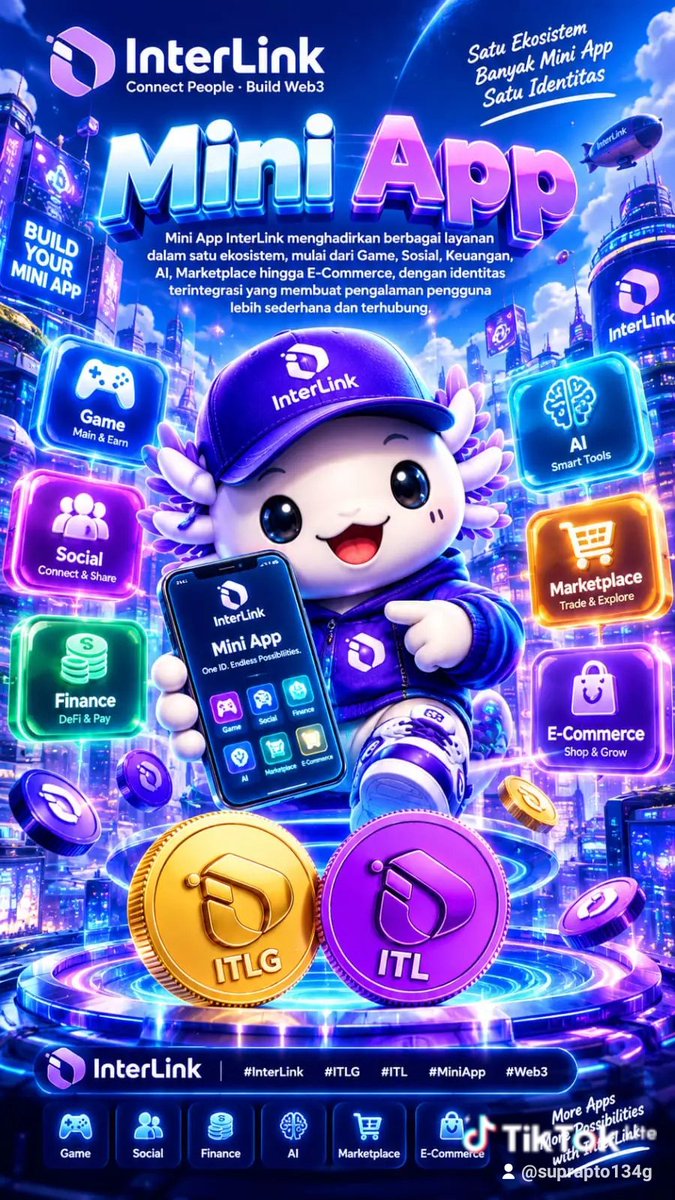 Suprapt59801861's tweet photo. MINI APP INTERLINK 📱
Game, sosial, AI, keuangan, marketplace 
jadi satu. Dengan ID terintegrasi, 
pengalaman Web3 jadi simpel &amp; nyambung.

#InterLink #ITLG #ITL #MiniApp #Web3 https://t.co/oyKM2X6kCL
