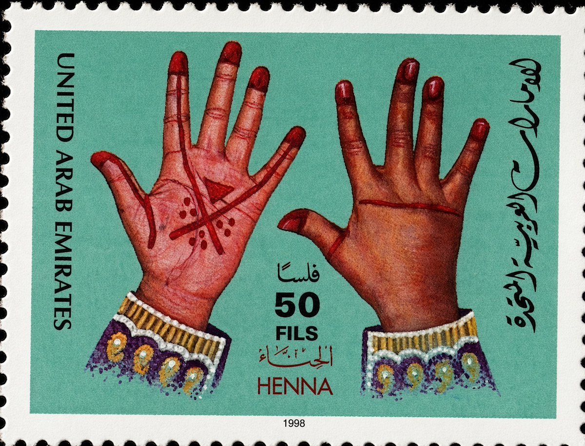 4ubai's tweet photo. Post Stamps depicting hands with Henna on, 
Issued by United Arab Emirates on 9th of September 1998. #emirat #uae #womensday https://t.co/f17I9rE8lr