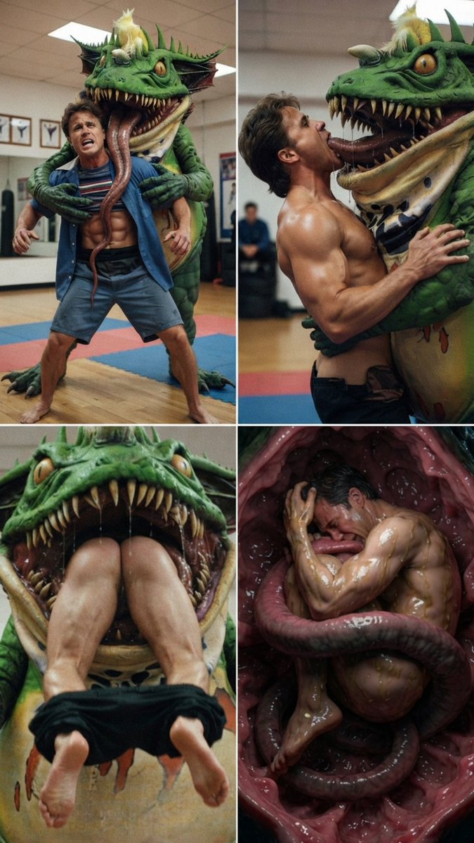 shalnarky1's tweet photo. Just when they thought they'd killed the Terror Toad, Billy was unaware it had revived and targeted him. It sneaked into the gym while he practiced, grabbed him before he could transform, pinned his arms, stripped away his shirt, and swallowed him whole (22) #terrortoad #vore https://t.co/1sbsacFlN9