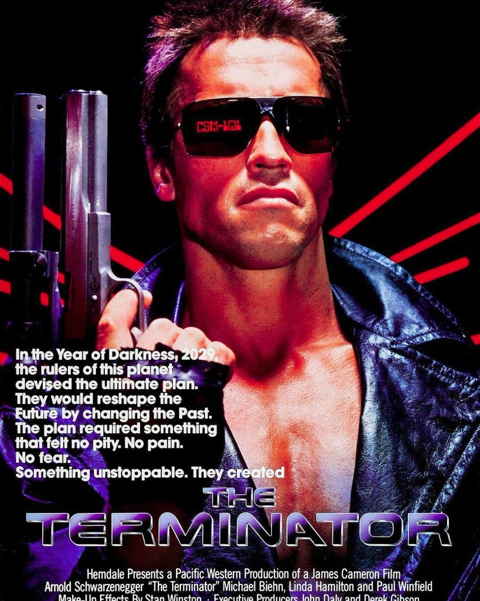 AlbertineWefj's tweet photo. Terminator (1984), directed by James Cameron, is a masterpiece and the best in the series. A relentless machine hunts Sarah Connor, humanity’s future hope. Dark, gritty, and still terrifyingly effective after all these years. https://t.co/rtCx4mpwAn