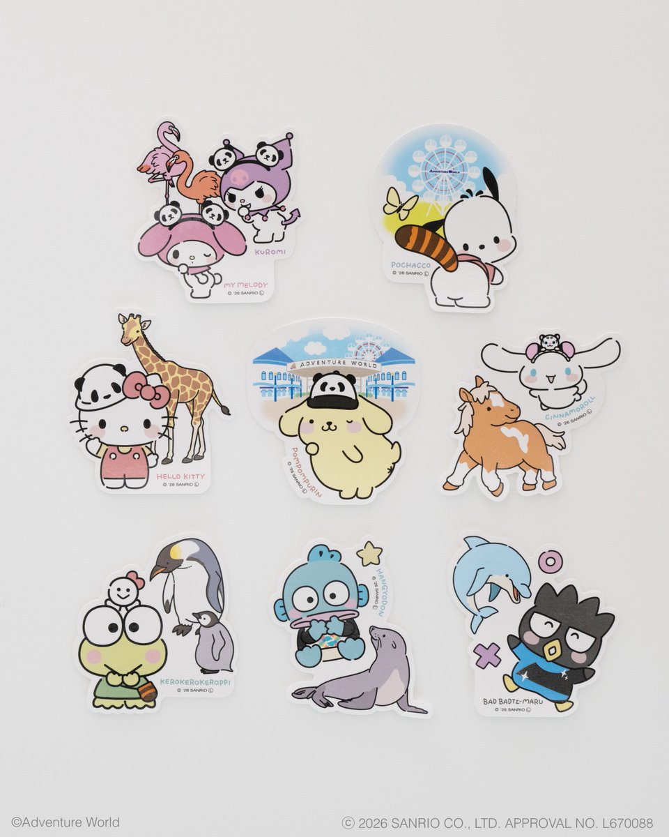 aws_official's tweet photo. ＼ 9月19日(土)より発売スタート！🌈 ／
【 アドベンチャーワールド × サンリオキャラクターズ コラボグッズ 】

「アドベンチャーワールドの動物たち × サンリオキャラクターズ」をテーマにした、完全オリジナルデザインのコラボグッズが登場！

サンリオキャラクターズがパークの動物たちと一緒に過ごすキュートな姿を描いた、ここでしか手に入らない特別なアイテムです🎁
パークでの思い出としてはもちろん、日常の中でも楽しんでいただけるラインナップをご用意しました！✨

■ 発売日
2026年9月19日(土)
■ 販売場所
📍 パーク内ギフトショップ
・AW（開園〜）
・シンビオーシス（11:00〜）

📍 POP-UP STORE
マルイファミリー溝口「パンダ＆ペンギンファンフェスタ！ with アドベンチャーワールド推し活POP-UP STORE」
（開催期間：9/19(土)〜10/4(日)）

▽商品ラインナップや詳細はこちら！
https://t.co/rAoPP2KaA9