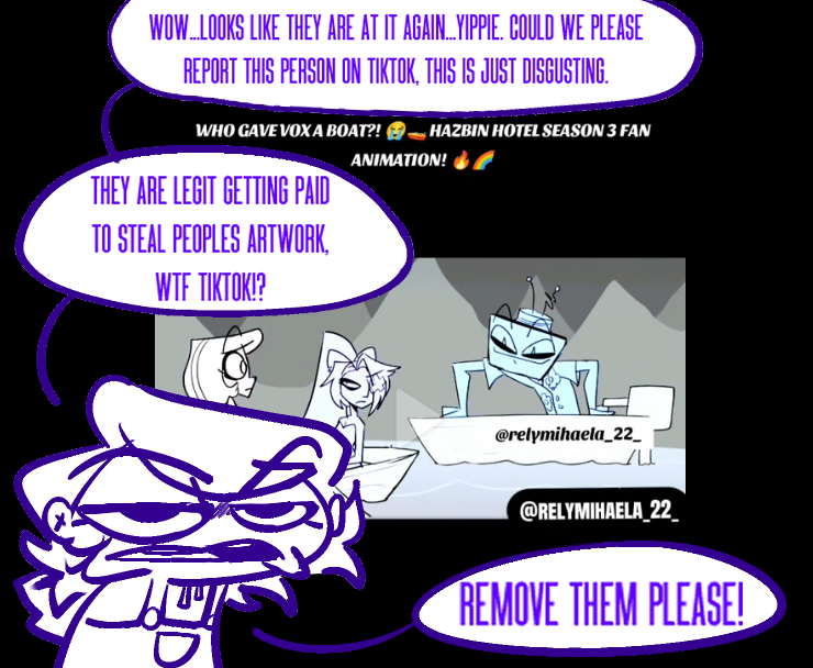 SpookiestofMilk's tweet photo. yay..they are back at it again..stealing more peoples artwork for money. PLEASE REPORT THEM! PLEASE! GET THEM REMOVED!
#REPORTTHEM #Arttheft #HazbinHotel #HazbinHotelFanarts https://t.co/PubY4hTPIS
