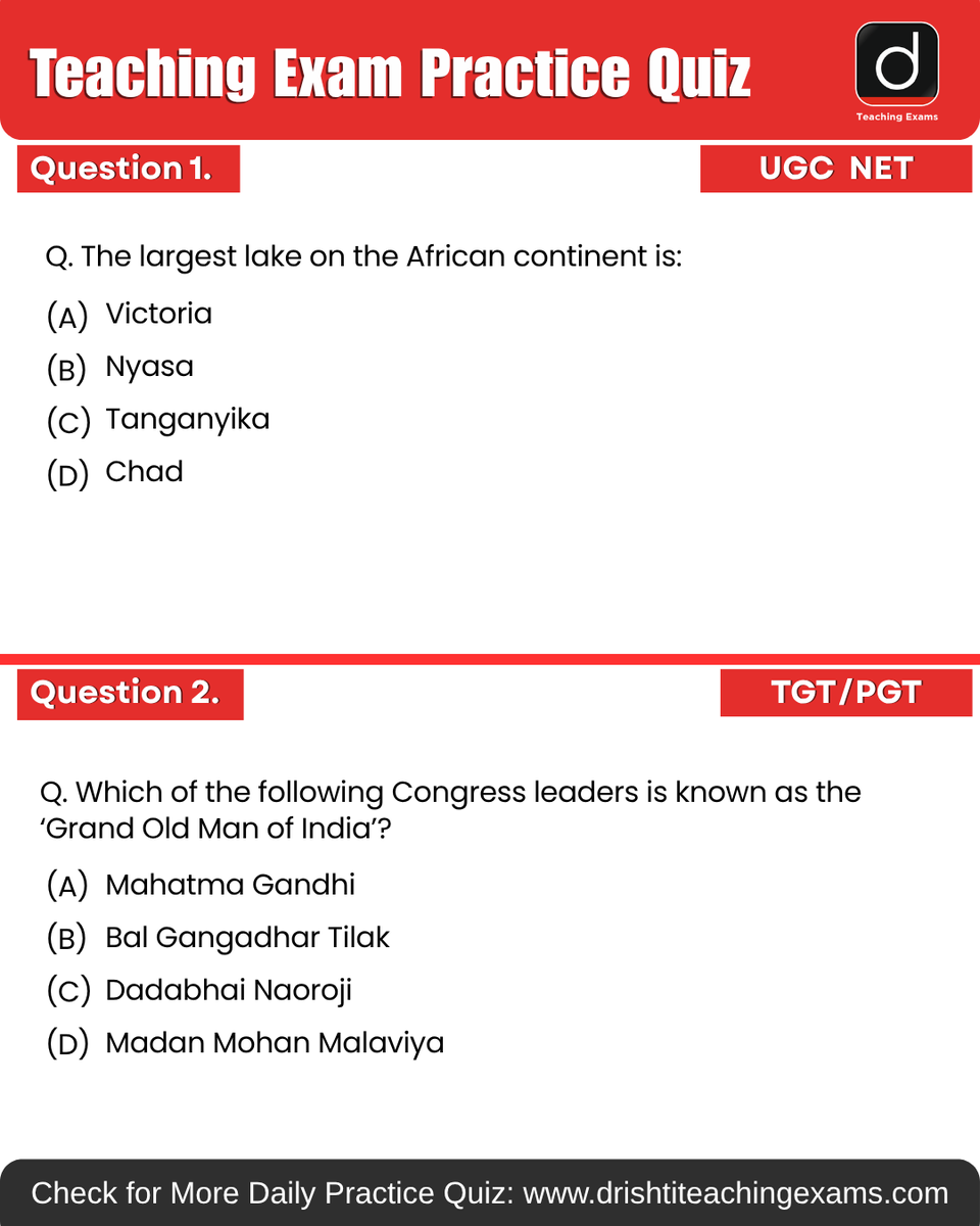 Drishtiteaching's tweet photo. Today’s daily practice quiz is here 📚 Try it and check your score!
More such available on Drishti Teaching Exams Website for daily practice.
#UGC #TET #TGT #PGT #BiharTeaching #MCQ #PracticeQuiz #PYQ #TeachingMCQ #DrishtiTeachingExams https://t.co/XgjHWYbI2s