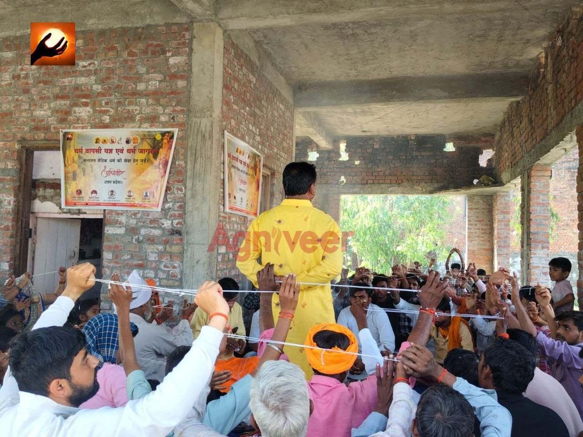 agniveer's tweet photo. UP: “Ram is a myth. Yagna is andhvishwas. Only Christ can save you.” — Evangelists mocked Hindus. In Mominpur, 150 men rejected that claim on the ground. They performed sacred Yagna with full devotion, standing united in Sanatan Dharma.  They called Ram a myth and our fire andhvishwas. We kept both alive. Ram is not a myth. Yagna is not andhvishwas. This is Sanatan.
Jai Shree Ram 🕉️