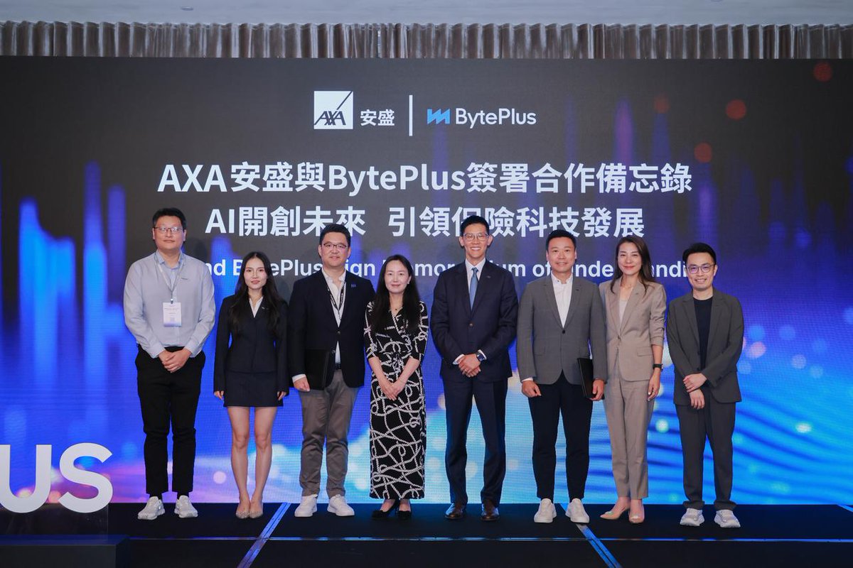 BytePlusGlobal's tweet photo. We're excited to share that BytePlus has signed a MOU with AXA Hong Kong and Macau to accelerate AI-driven innovation across the insurance value chain, spanning underwriting support, claims processing, customer intelligence and marketing enablement.

The co-innovation framework brings together BytePlus's AI and LLM solutions with AXA's insurance expertise.