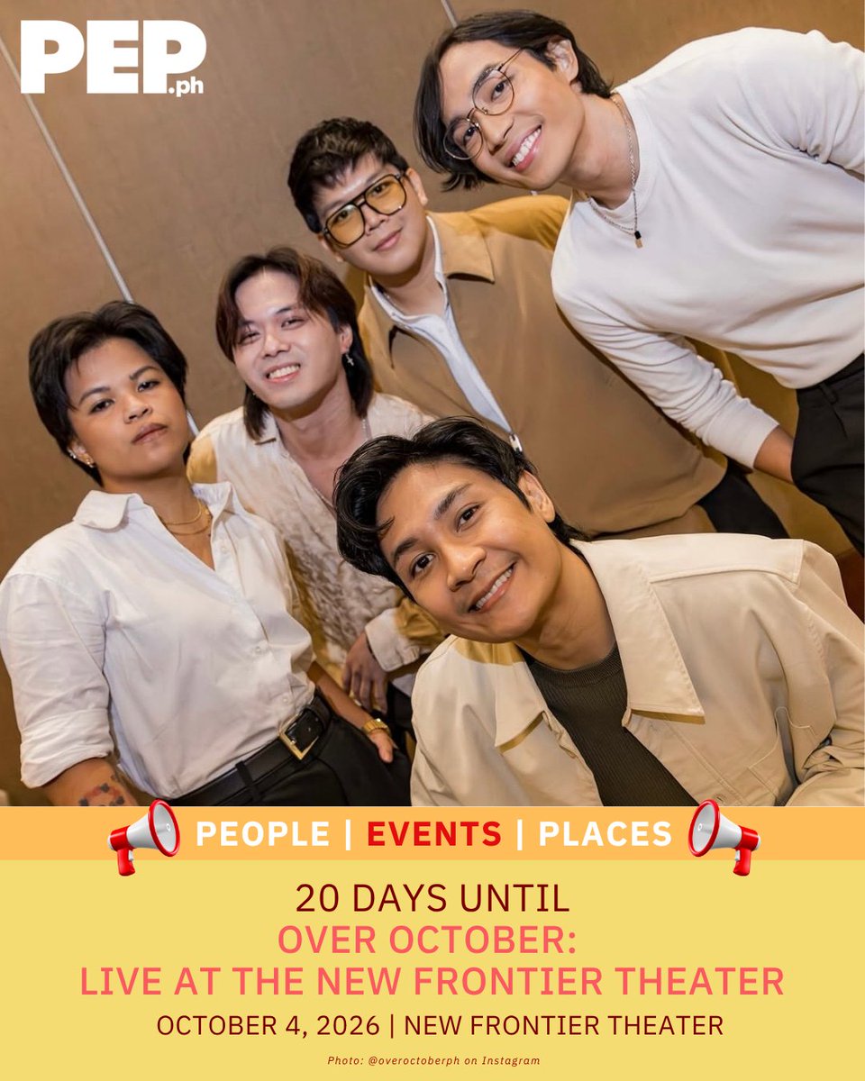 PEPalerts's tweet photo. 20 DAYS TO GO! ✨
Get ready for an emotional night as Over October brings their heart-rending music to the New Frontier Theater on October 4, 2026.
Mark your calendars and get ready to sing along with Over October! 🎸
#OverOctoberLive #PEPConcerts #PEPSocial #PEPAly https://t.co/LAFCEVB7Fs