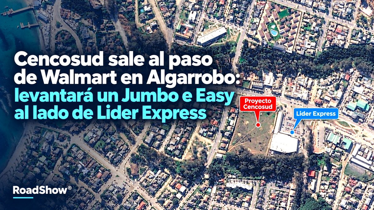 RoadShowcl's tweet photo. Durante años, Lider Express jugó prácticamente solo entre las grandes cadenas de supermercados en Algarrobo. En verano, sin embargo, su pequeño estacionamiento suele quedar corto frente a la avalancha de visitantes.

Ese escenario está a punto de cambiar.

Cencosud proyecta instalarse literalmente al lado con una inversión de US$28 millones. Y no llegará únicamente con un Jumbo y un Easy: levantará un centro comercial de tres niveles, con 16 locales y restaurantes, además de una capacidad de estacionamientos muy superior a la existente en el sector.

La ubicación abre una competencia inédita en uno de los principales accesos comerciales de la comuna. Dos gigantes del retail quedarán separados por pocos metros, aunque con proyectos de escalas muy distintas.

¿Qué contempla la iniciativa, cuándo podría comenzar a construirse y cómo pretende enfrentar el complejo tránsito del verano algarrobino?

La historia completa, en RoadShow:

https://t.co/2fKoYpjmqs