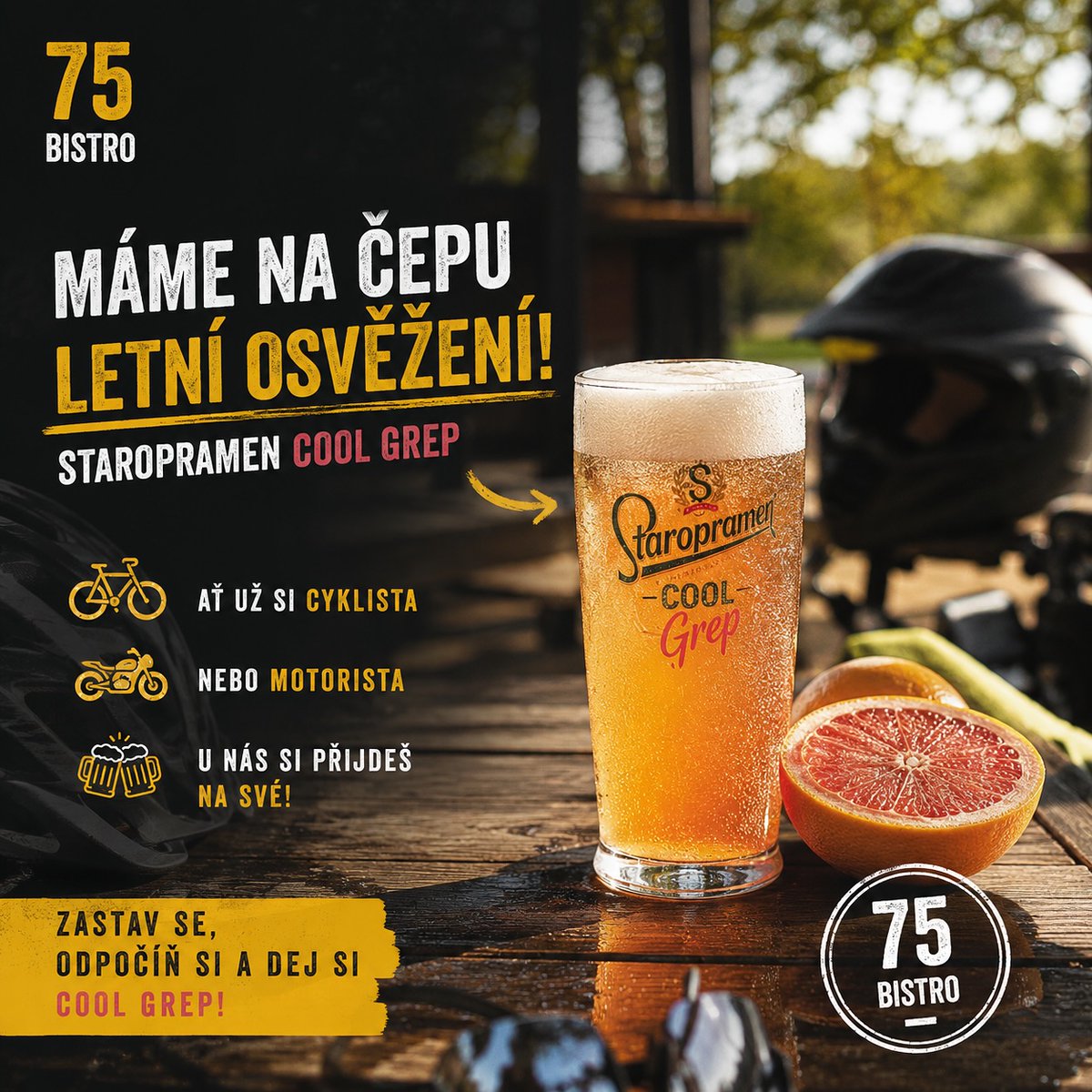 ashleymstevens3's tweet photo. Summer refreshment on tap at 75 Bistro! Whether you're cycling, driving, or simply enjoying the day, try Staropramen Cool Grapefruit on tap. Its light, refreshing grapefruit taste is perfect for hot days. Visit 75 Bistro and enjoy summer in a glass. https://t.co/RMMVsk69rB