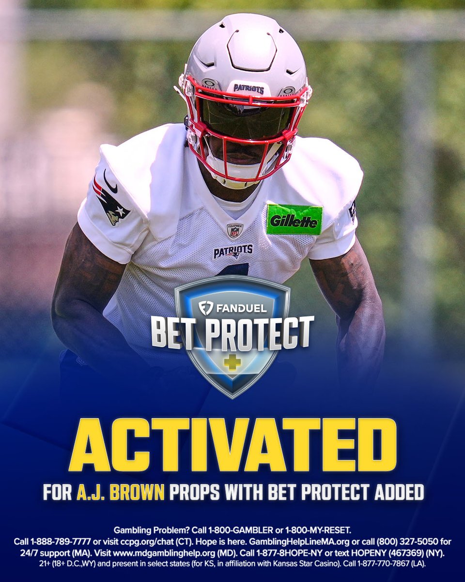 FanDuelSports's tweet photo. Injuries happen.
Your bets don't have to feel it.

Bet Protect+ is there for you 🙏

Enjoy FREE FULL-GAME INJURY PROTECTION all September long, including tonight's injuries to A.J. Brown and Sam Darnold.

And yes ... live bets are covered too. 😉 https://t.co/9cVoiYwuCr