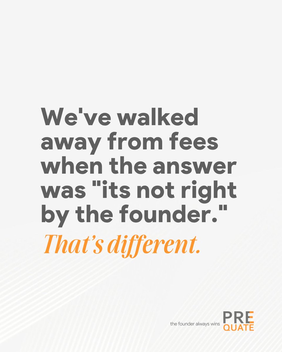 Prequate's tweet photo. A closed deal that shouldn't have closed isn't a win for anyone except the finance teams. A fee we didn't take because the founder was better off without it is worth more to the relationship than the fee itself. https://t.co/Hb0Y6cHvA2