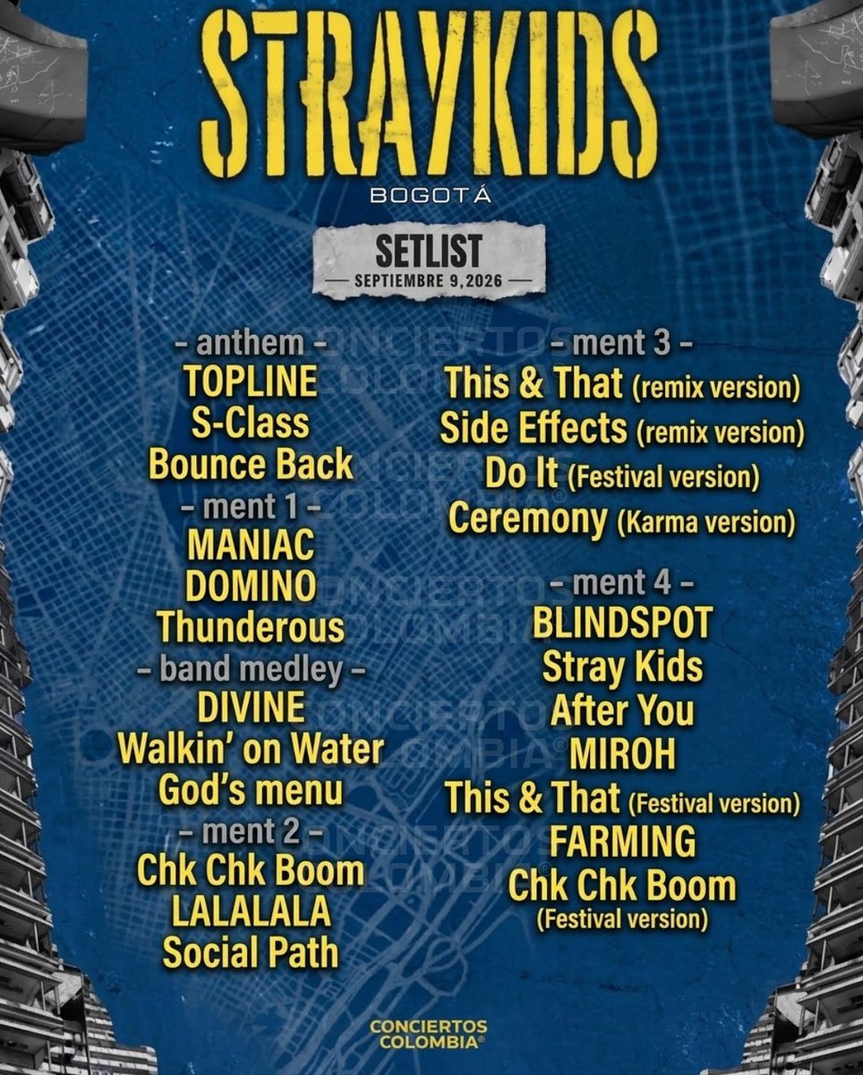 Miguel_G_1_1's tweet photo. 🚨SETLIST QUE INTERPRETÓ STRAY KIDS EN SU PRIMERA FECHA EN LATAM, BOGOTÁ COLOMBIA 🚨

🎧 ¡Ya les dejamos el setlist completo en nuestro perfil de Spotify! 

https://t.co/52BahYzf21 https://t.co/lvEdVsyuh3