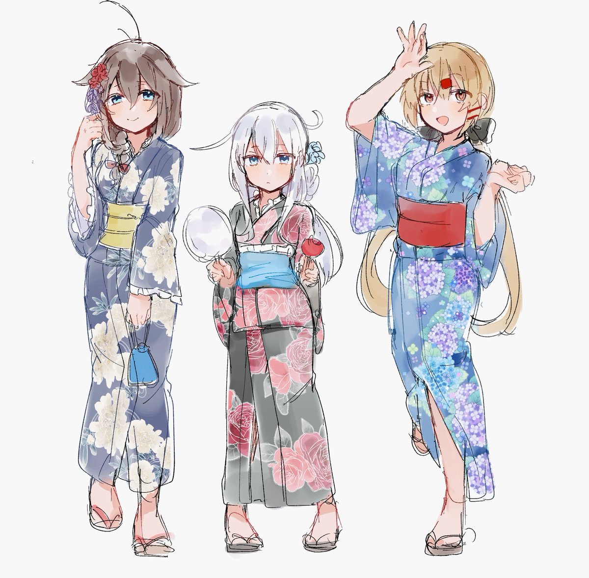 nekomo2nd's tweet photo. ゆかた描きたくてラフ描いた https://t.co/YVht3xpph2