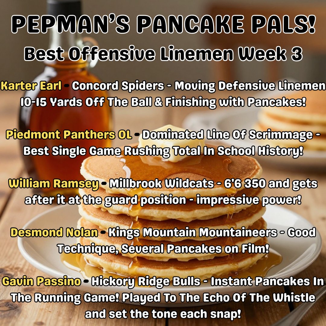 pepman704's tweet photo. Week 3 Pancake Pals! Offensive Linemen, send your film in to be considered every week throughout the regular season! https://t.co/mQDfMWMxEI