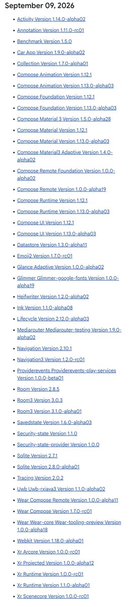 nicolaou_nicos's tweet photo. ๐ AndroidX gets another major batch of updates!
New releases across #JetpackCompose, Navigation, Room, Wear OS, Security, WebKit & XR.
Notable: Compose 1.13.0-alpha03, Navigation 2.10.1 & Room 2.8.5.
๐ https://t.co/Jc0wkf88me
#AndroidDev #AndroidX #Kotlin https://t.co/WoXDhdgQyv