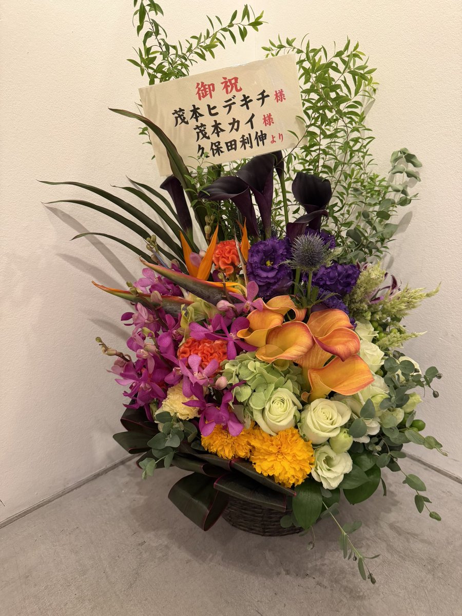 shinboku's tweet photo. 個展2日目　
本日　
#久保田利伸　氏　
から素敵なお花頂きました！
士気が上がります
いつもありがとうございます♪
#茂本ヒデキチ
#カイ
#アメリカ橋ギャラリー https://t.co/9RSF0bfqlM