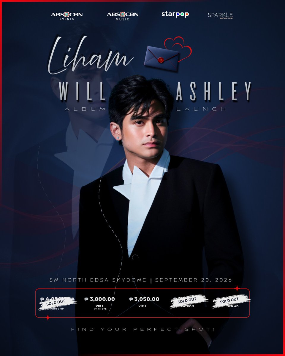 StarPopPH's tweet photo. Excited na nga ang lahat sa Liham na ito dahil pati PATRON, SOLD OUT na rin!! 💌🌹

Sabay-sabay nating buklatin ang Liham na ito sa Sept. 20, kaya BUY YOUR TICKETS NOW! 🎟️

🎟️https://t.co/xOVkDIdRii

#LihamAlbumLaunch #WillAshleyAlbumLaunch #StarPopPH #GMASparkle https://t.co/FK5QDwf12R