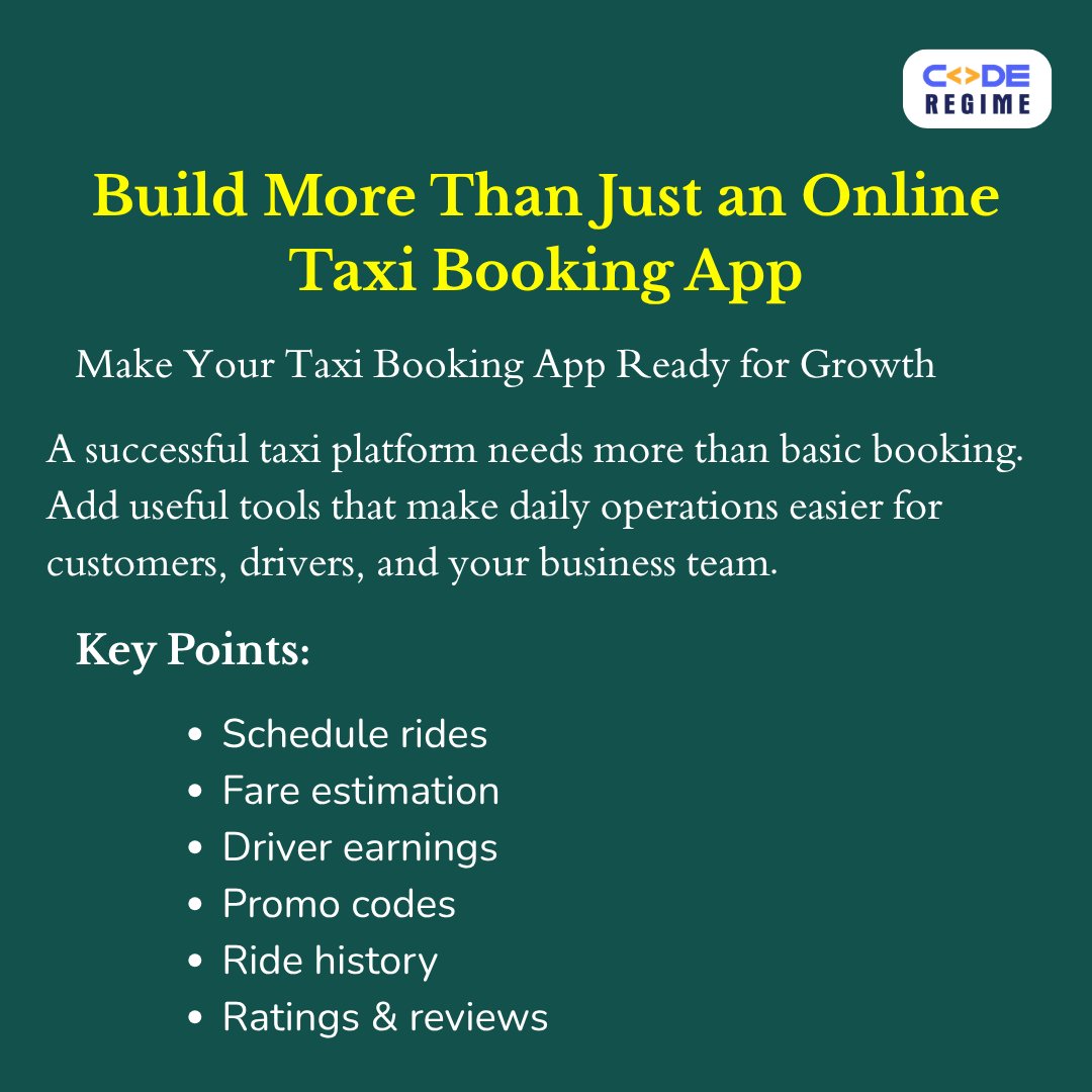 RegimeCode's tweet photo. Turn your taxi business from Code Regime.
https://t.co/lSCohCQWPi
#TaxiBookingApp #GrowthMindset #SuccessMindset #BusinessGrowth #US #UAE #UK #Canada #Germany #Singapore #SaudiArabia #Australia #Qatar #StartupSuccess #StartTaxiBusiness #CabBusiness #RideHailingApp #CodeRegime https://t.co/UQo4MhGvxw