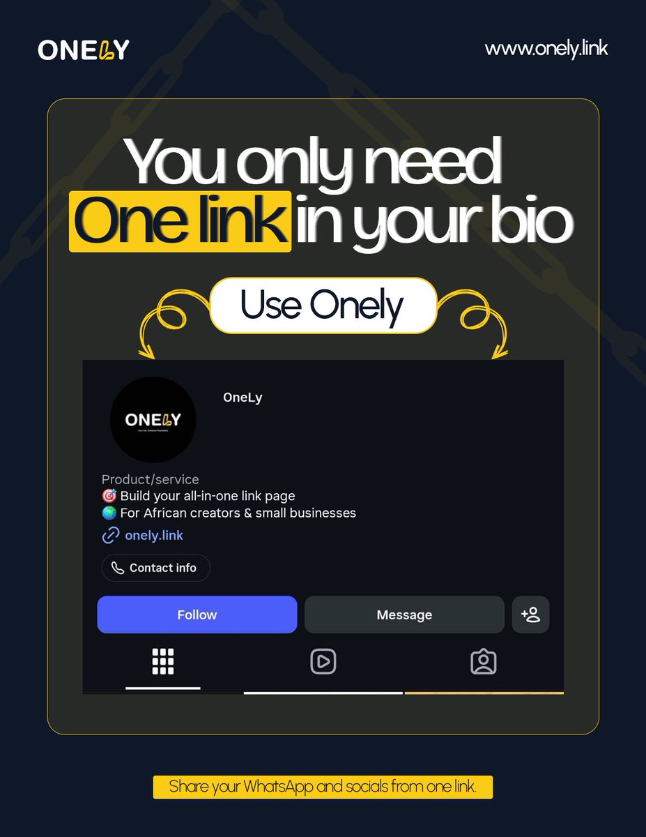 onelylink's tweet photo. WhatsApp. Instagram. Payments. Store. More all in one link.

Join OneLy today and make every click count.

#Onely #AllInOneLink #LinkInBio https://t.co/zA1HsP1tYW