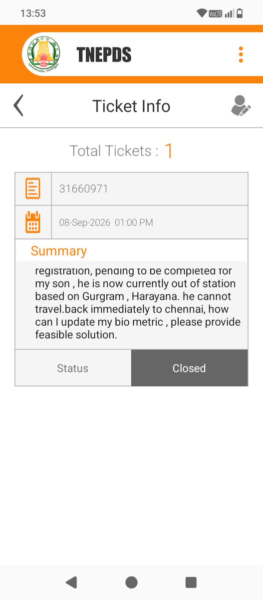 rvbharathwaj's tweet photo. @CMOTamilnadu
Dear Sir,
A kind and humble request, it seems a new has been initiated from your government on Ration Card, where the family members whose finger print is not updated are to be removed. Sir my hble request is when some one is not in Chennai or Tamil Nadu and out for work, these kind of immediate action shall only create havoc and unnecessary burben. Please requesting to execute in planned phase. And help support people who have gone out of Tamil Nadu for work. The request placed in the ETDS app has been resolved without any response or professional resolution. Please help address the concern .