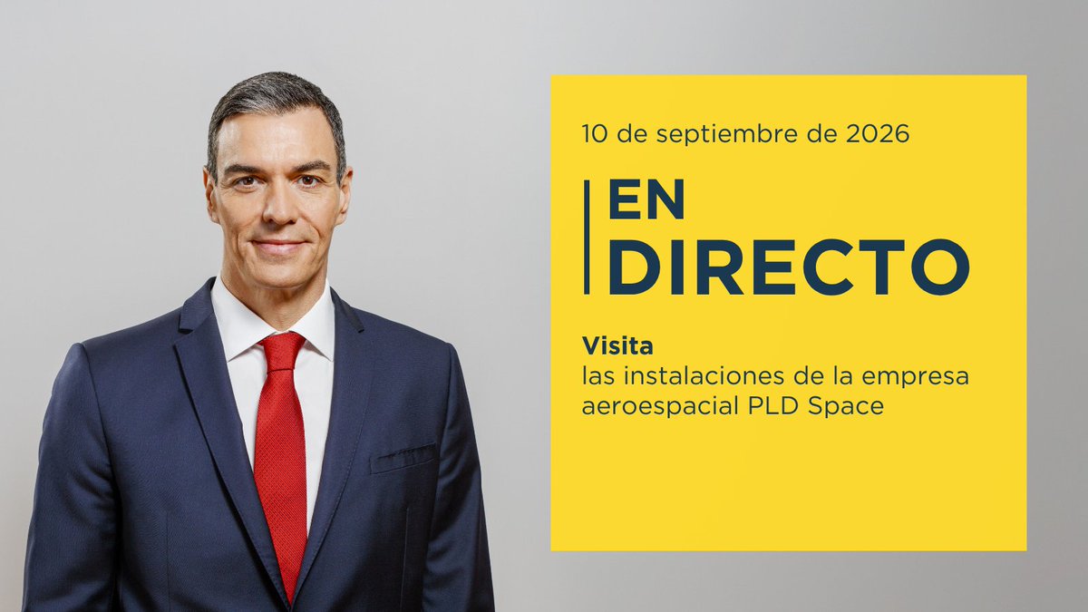 desdelamoncloa's tweet photo. El presidente del Gobierno, @sanchezcastejon, visita las instalaciones de la empresa aeroespacial @PLD_Space, en Elche.

Puedes seguirlo en directo en nuestras redes y en la web ⤵️
https://t.co/2ySQHMQ07u https://t.co/bExNHpb8wT