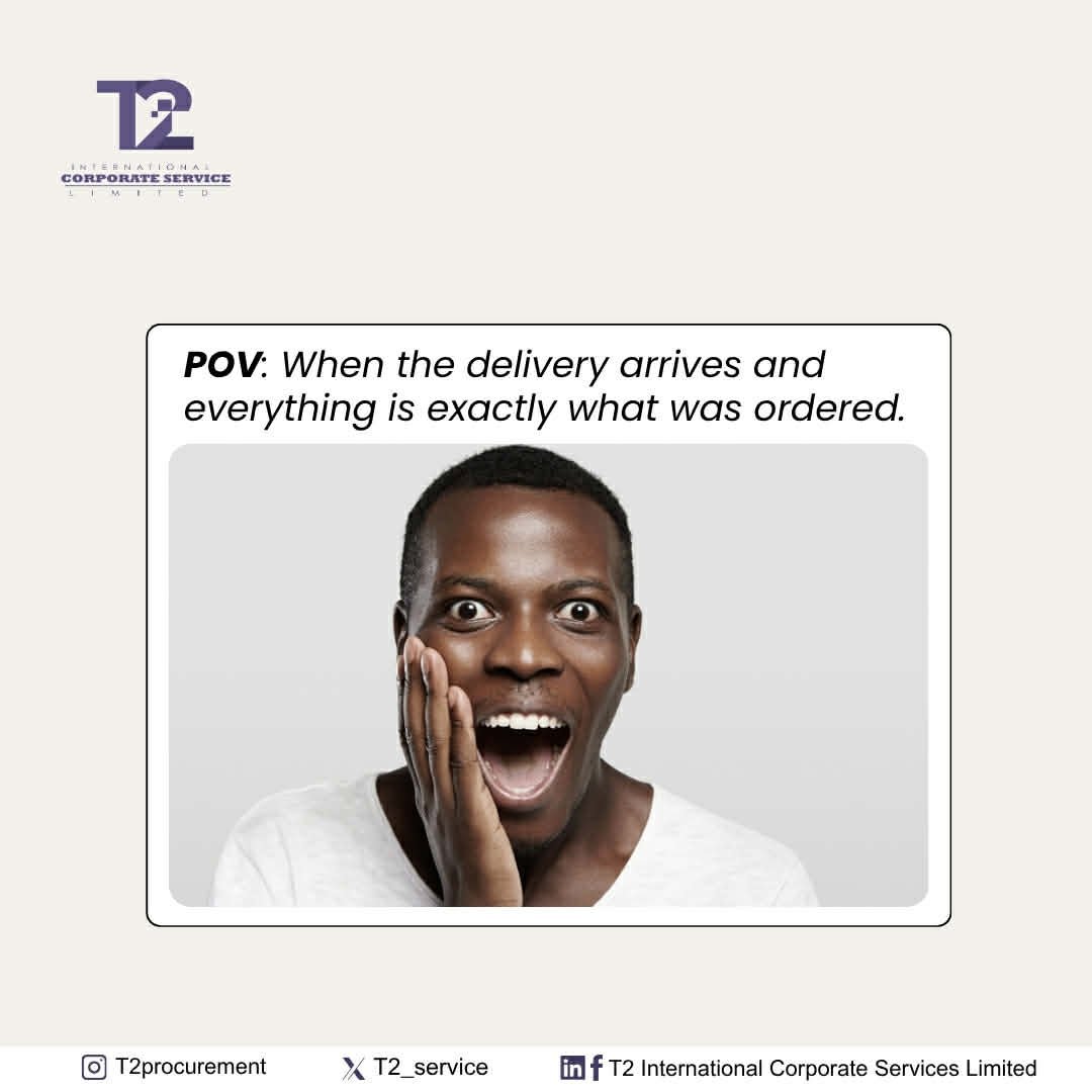 T2_service's tweet photo. Exactly what you ordered. Exactly what you get!
That’s the T2 Limited standard, reliable procurement, every time.
#T2Limited #T2Procurement #Procurement #ReliableService #SmartProcurement https://t.co/32A7XCwPUx