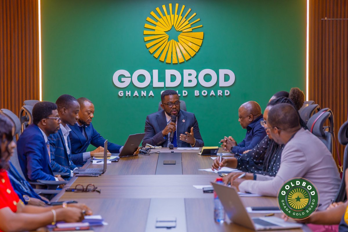 GhanaGOLDBOD's tweet photo. A delegation from Namibia’s Ministry of Industries, Mines and Energy has visited the Ghana Gold Board (GoldBod) on a benchmarking and consultation mission to gain insights into Ghana’s gold trading and regulatory framework.

The delegation was received by GoldBod’s Deputy CEO, Richard Nunekpeku, Esq., who led discussions on the institution’s mandate and operational framework.

The engagement covered key areas including licensing and regulation, gold purchasing and sales, responsible mining and sustainability, financial management, foreign exchange generation, compliance and enforcement.

The Namibian delegation described the GoldBod model as a robust framework from which valuable lessons could be drawn as Namibia works towards greater standardisation and efficiency within its mining sector.

The visit also provided a platform for knowledge exchange and stronger institutional cooperation between Ghana and Namibia.

#Goldbod #Namibia