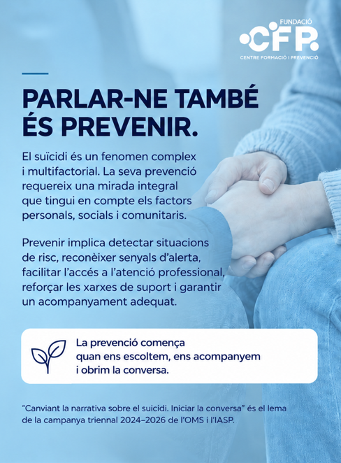 CFPMaresme's tweet photo. Canviant la narrativa sobre el suïcidi. Iniciar la conversa.

Prevenir també és trencar l’estigma, generar espais d’escolta, facilitar l’accés al suport professional i reforçar les xarxes de suport.

10 de setembre · #DiaMundialPrevencióSuïcidi https://t.co/ZjHn2DIri4