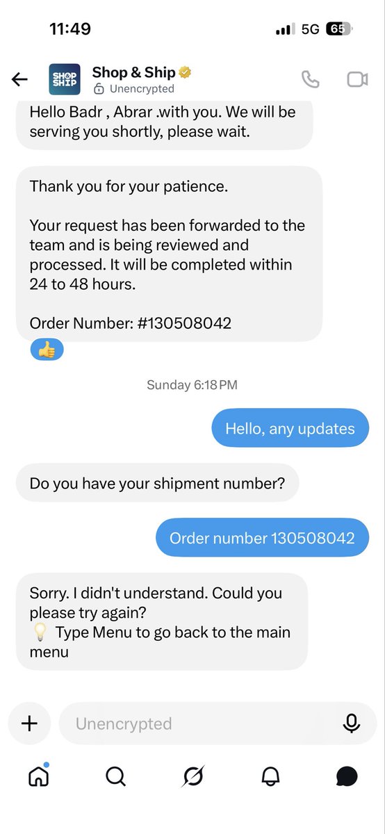 badrmasri's tweet photo. @ShopandShip can someone please follow up with me on this thread? https://t.co/37UzJ3tih3