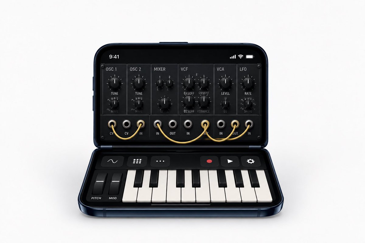 Ayumuumuu's tweet photo. iPhone DuoでKORG MシリーズとかMOOGのモジュールシンセアプリとか絶対出てきそうだけど（もう対応ありそう）…シンセ買える値段…でも楽しそう… https://t.co/LjMOxzrXBN