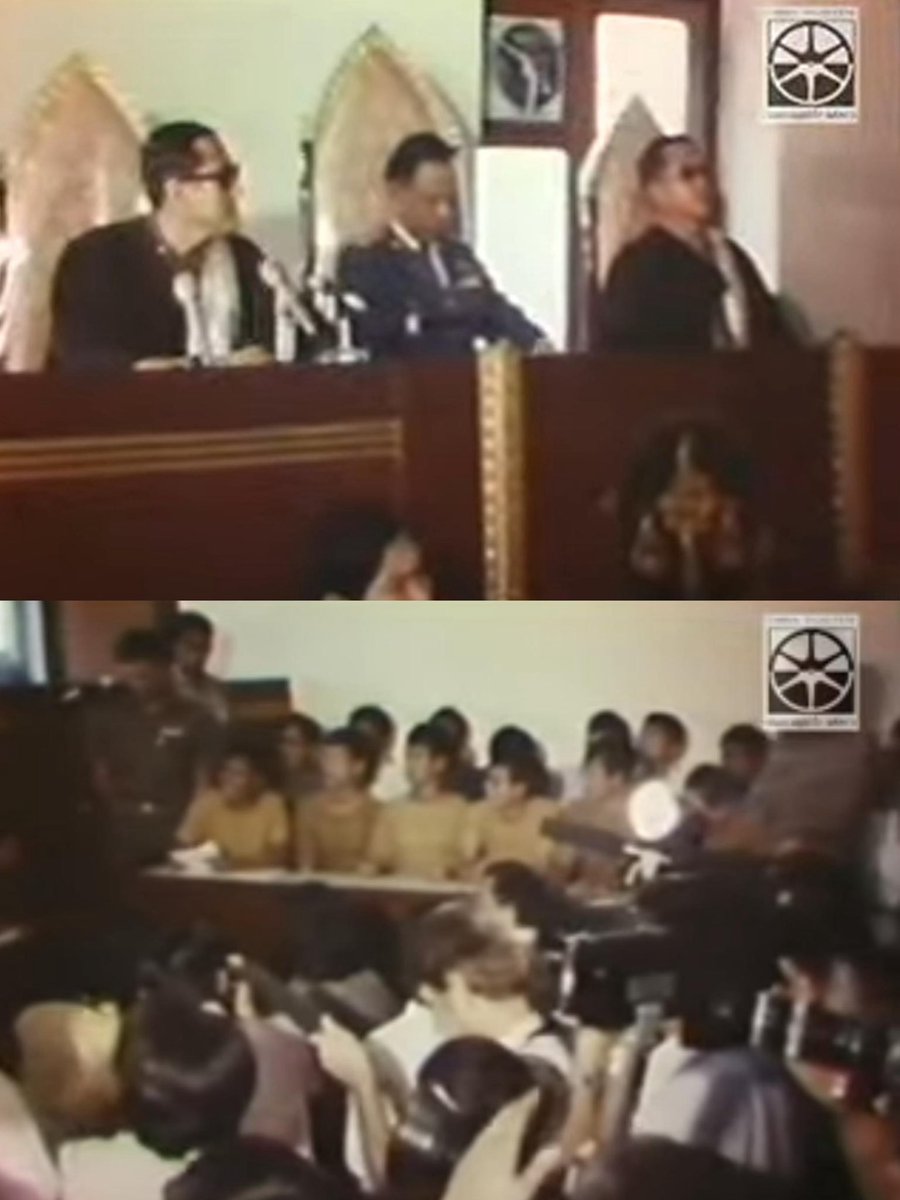 TheTrial6Oct's tweet photo. ศาลทหาร ≠ ศาลยุติธรรม
แล้วทหารมีสิทธิอะไรตัดสินพลเรือน?
ภายใต้ “กฎ 6 ตุลา” พลเรือน 18 คนถูกนำขึ้นศาลทหารในคดีที่มีโทษถึงตายและพวกเขาต้องเจอกับ
1. ไม่อนุญาตให้มีทนาย
2. ไม่มีสิทธิอุทธรณ์ฎีกา
3. องค์คณะผู้พิพากษาเป็นทหาร และ 2 ใน 3 ไม่จำเป็นต้องรู้กฎหมาย

คำตอบคือศาลนี้ไม่ควรมีอำนาจตัดสินพวกเขาตั้งแต่แรก!
พลเมืองไม่ควรศาลทหาร เพราะศาลทหารไม่ใช่ที่ของพลเรือน
ที่นี่แต่เป็นเพียงเครื่องมือของการกดขี่ ภายใต้การแอบอ้างความมั่นคงเท่านั้น

เราขอให้ทุกท่านลองพิจารณาดูว่า ถ้าคุณเป็นจำเลยในคดีที่มีโทษถึงตาย
ถ้าคุณต้องอยู่ภายใต้ศาลทหารของ “กฏ 6 ตุลา”
คุณจะรู้สึกอย่างไร?

หากอยากรู้ มาลองสัมผัสได้ที่
“The Trial ห้องพิจารณาคดีที่ 4”

(เครดิตภาพจากวิดิโอ นิรโทษกรรม จำเลยคดี ๖ ตุลา หอภาพยนต์ https://t.co/49zGoyeC6o)
 ติดตามกิจกรรมอื่น ๆ ในวาระครบรอบ 50 ปี 6 ตุลาได้ทาง เครือข่ายจัดงานรำลึก 6 ตุลาฯ
ร่วมลงชื่อ "ลบมรดกรัฐประหาร 6 ตุลา"
https://t.co/baBd9wJcFz

#ห้องพิจารณาคดีที่4 #ละครเวทีศาลจำลอง #TheTrial #50ปี6ตุลา #6ตุลา