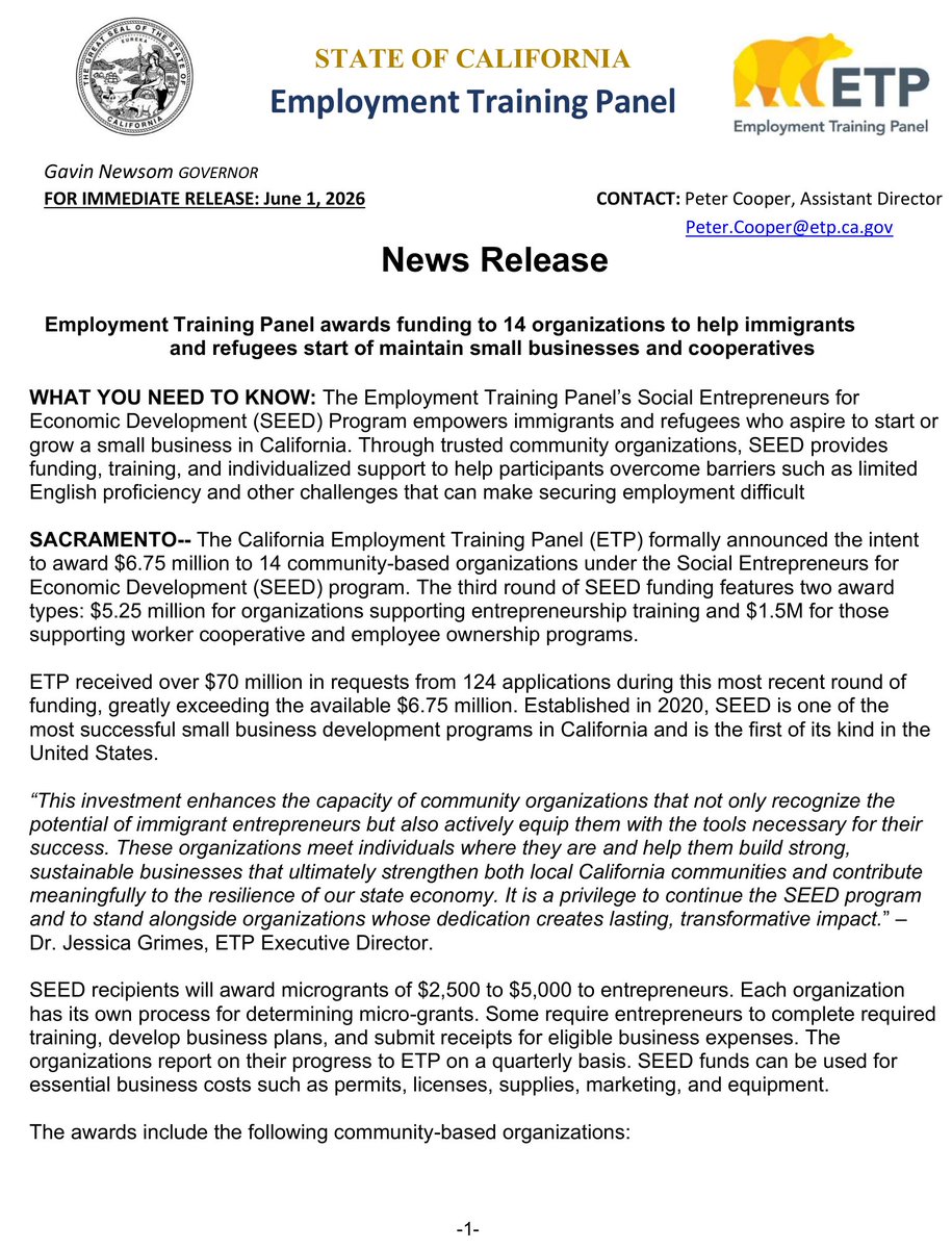 nataliegwinters's tweet photo. REVEALED: In California, you can be in the country illegally and still qualify for $2,500–$5,000 in taxpayer money to start a business.

The money can pay for business equipment, work-related travel, deposits to rent business space and business-related legal fees.

Nearly $4 MILLION is earmarked for individual grants through the state’s immigrant and limited-English entrepreneurship program.

And this isn’t a loophole. The eligibility rules explicitly include people who “may not be lawfully present in the United States.”